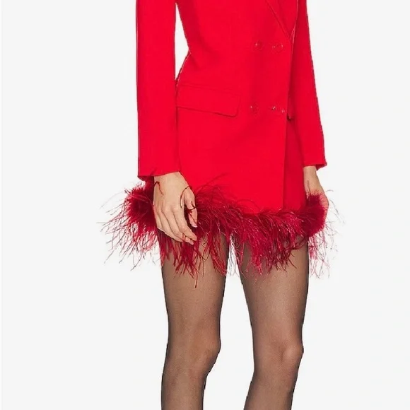 NBD Red Feather-Trim Blazer Dress – Size S (Runs Large) – NWTW - Picture 5 of 9